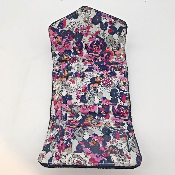 Vera Bradley Wallet Trifold CC ID Cash Quilted Navy Blue Floral Lined 5.5 x 4.5 - Picture 4 of 15